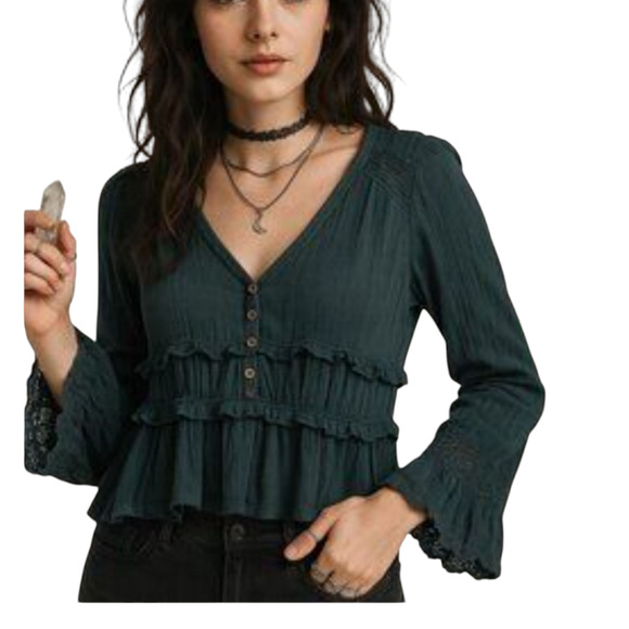American Eagle Outfitters Tops - American Eagle Blouse Womens Small Boho Lace Peasant Top Long Sleeve Ruffle